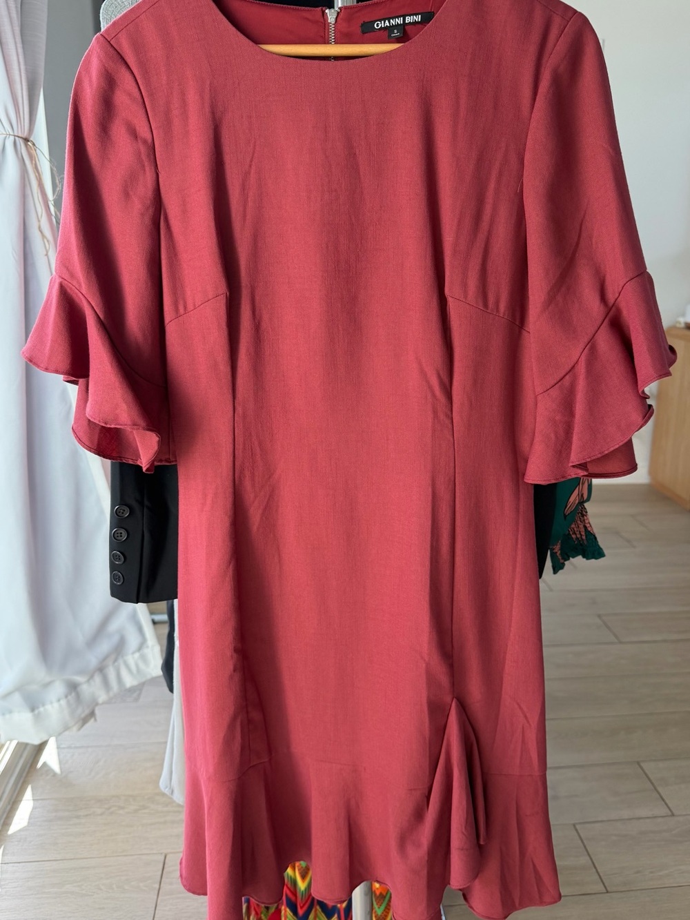Gianni Bini Ruffle Sleeve Midi Dress in Dusty Rose